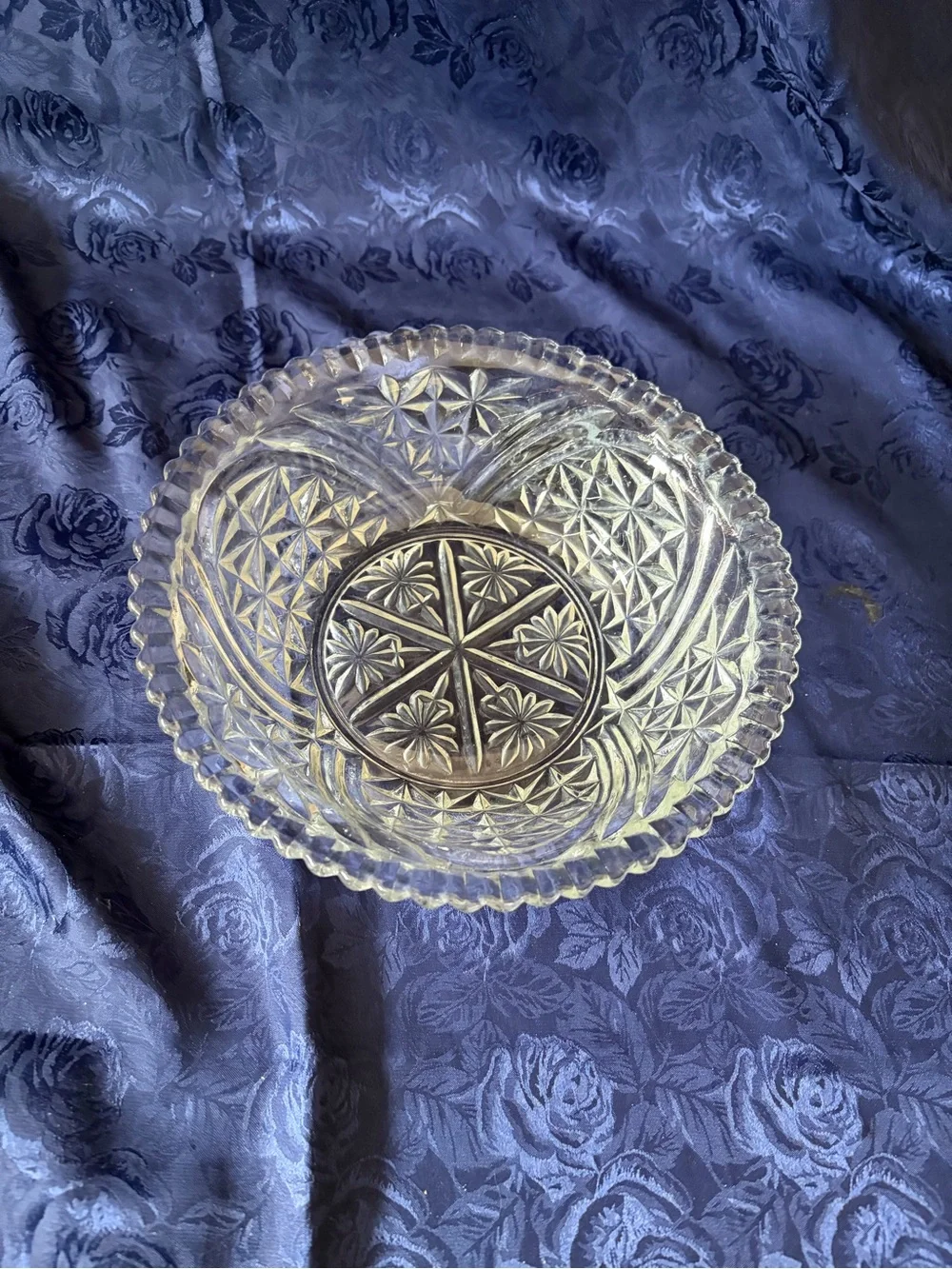 Vtg. 8” Anchor Hocking Clear Pressed Glass Round Bowl-“Stars & Bars”